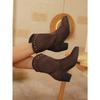 Rivet Pointed Toe British Style High Heel Fashion Boots Women's Winter 2025 New Plus Size Thick Heel Socket Martin Boots