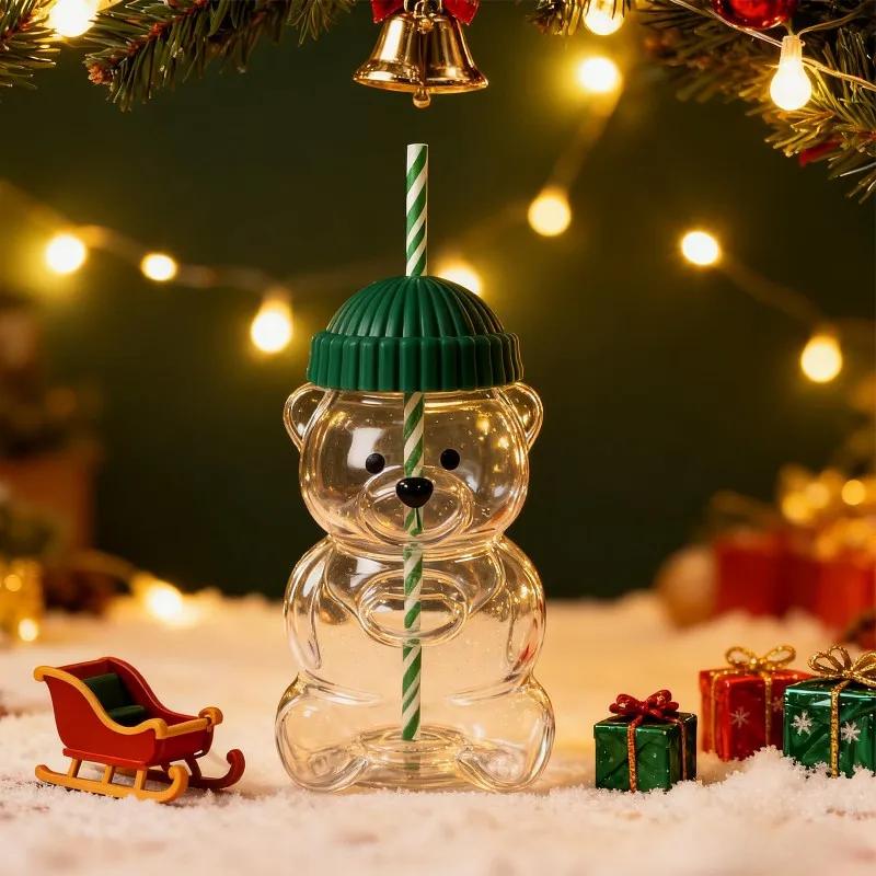 New Cute Bear Straw Cup 500ML Cartoon Creative Coffee Cup Juice Cup Mug For Birthday Christmas Gift Milk Tea Cup With Lid Decor