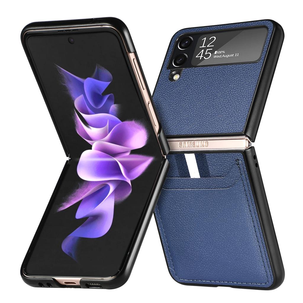 Folding Matte Feeling Funda Cover for Samsung Galaxy Z Flip 4 3 5G Flip4 Flip3 Flip6 Flip5 Flip 6 5 Phone Case Card Slot Bag