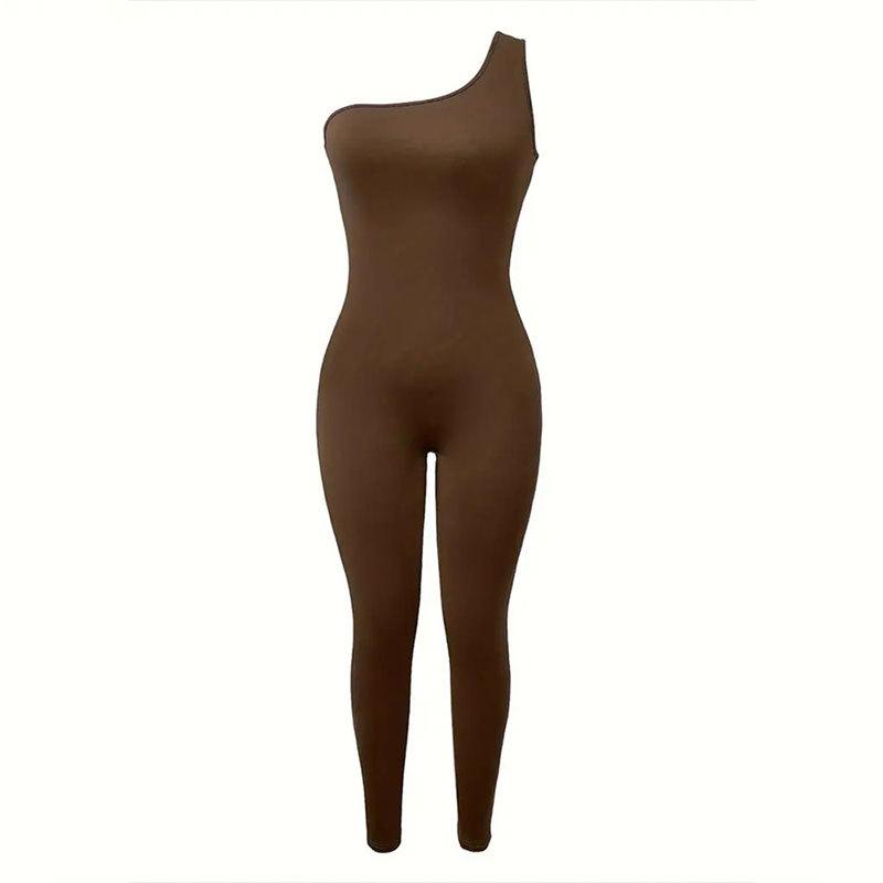 Women's Summer Slant Shoulder Slim Fit Casual Sports Jumpsuit