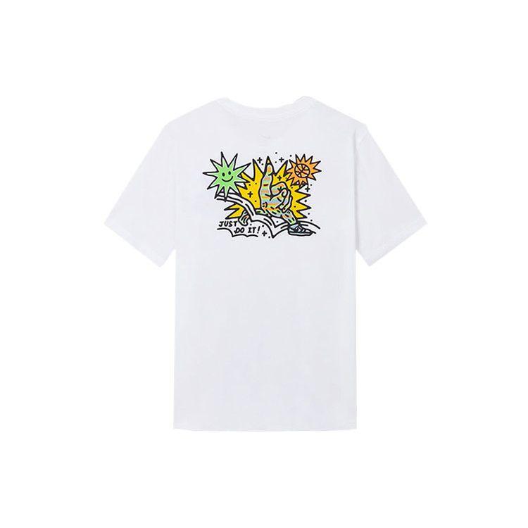 Nike Cartoon Sun And Hand Print Pattern Letter Round Neck Short Sleeve T-Shirt Men Tops White DV3189-100