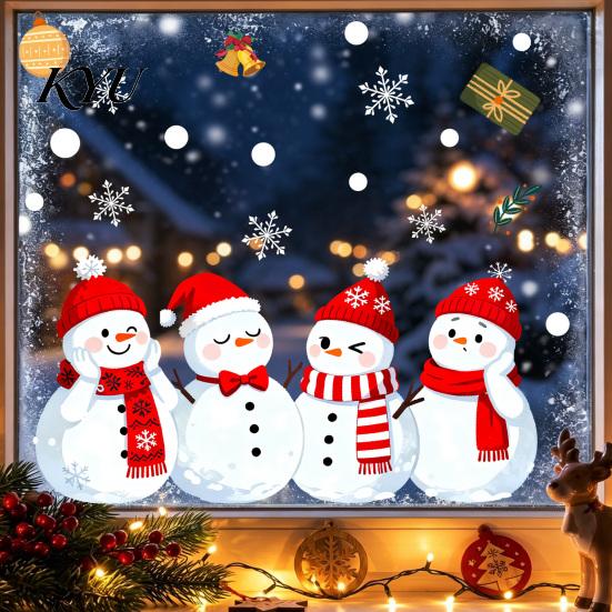 Snowman Glass Decals 1/2 Sheets Christmas Window Cling, Cartoon Decorative Holiday Decorations Sticker, Waterproof Static Decal for Winter Party
