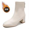 Short Boots Women's High Heel Thick Heel New Boots Soft Leather White French Square Head Autumn and Winter Velvet Medium Tube Thin Boots