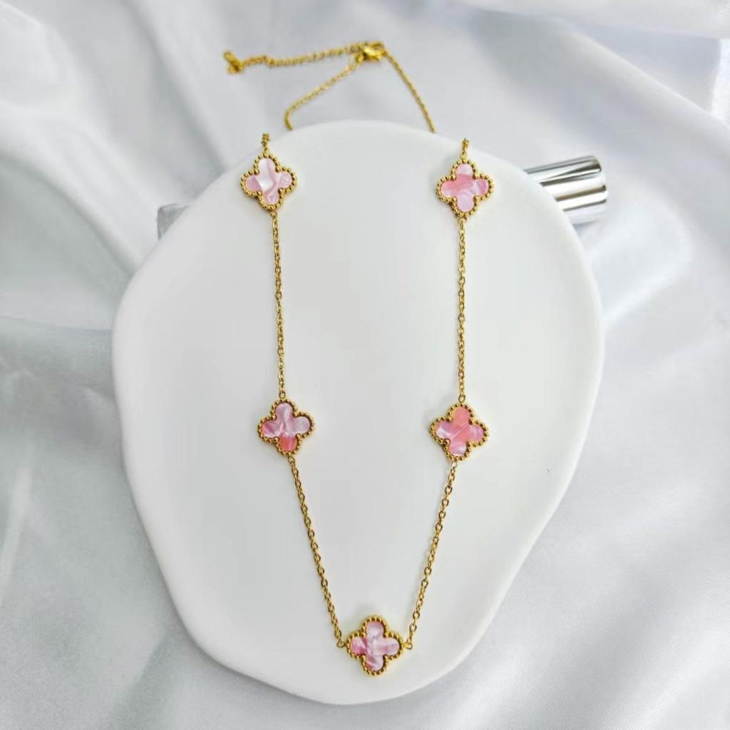 Necklaces Fashion Four-leaf Clover Necklaceelegant Double-sided Classynew Arrival5 Flower Necklacecasual