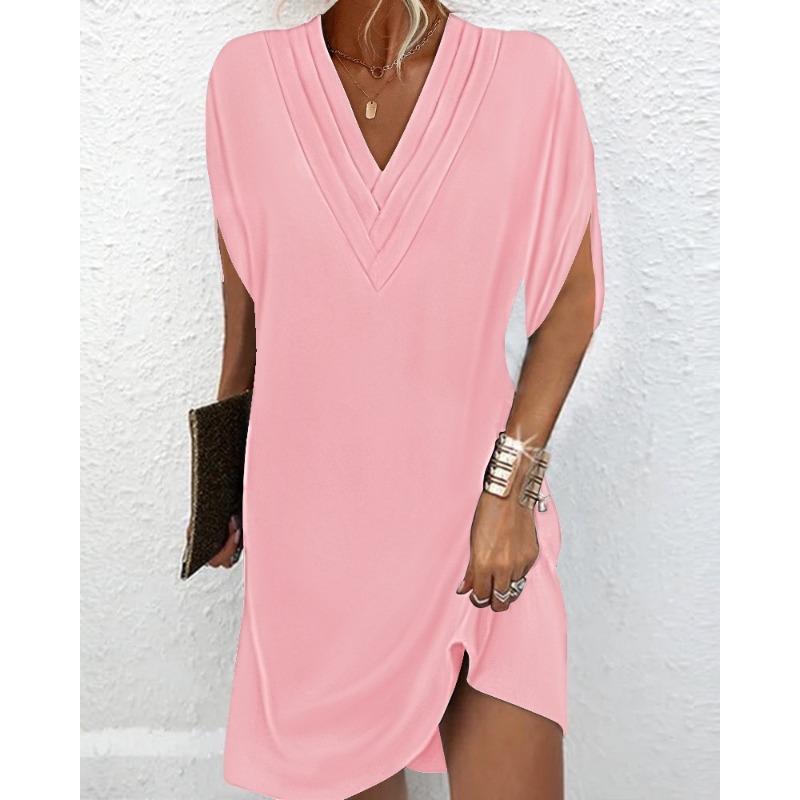 BITCED Fashion Summer Spring Solid Color Print Short Sleeve V-Neck Casual Dresses