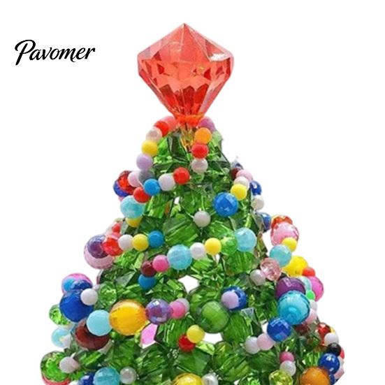 Decorative Holiday Charms Handmade Beaded Christmas Tree Ornament, Sparkly Crystal Bead Mini Art for Holidays Tabletop Decor, Hand-Woven Xmas Desktop