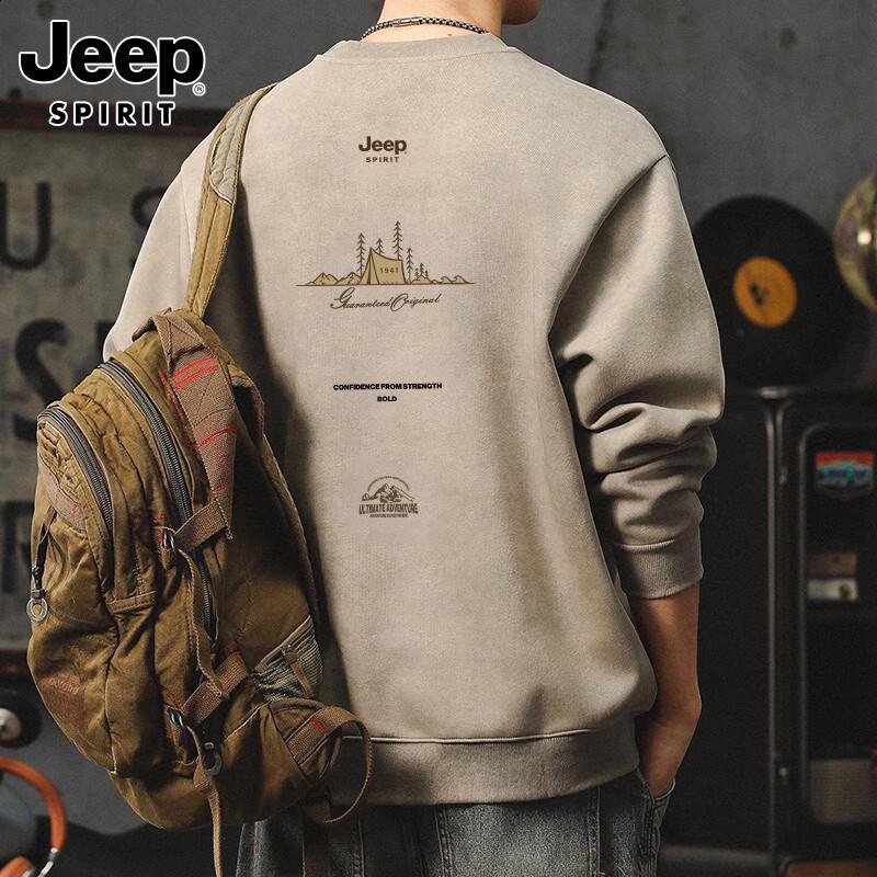 JEEP SPIRIT Men s Retro Crew Neck Heavyweight Sweatshirt L