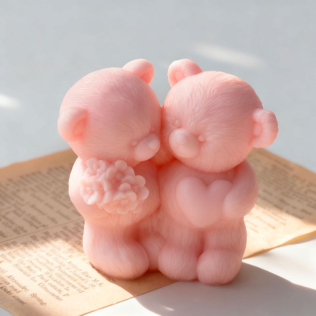 Handmade Valentine's Day Gifts Aroma Candle Plaster Silicone Mold DIY Couple Bears Home Decoration Crafts Making Mould
