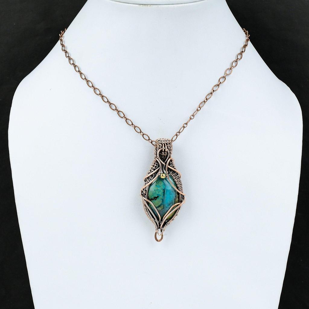 Chrysocolla Gemstone Pendant Copper Wire Wrapped Pendant Elegant Pendant Copper Jewelry Handmade Pendant Wire Wrap Jewelry Gift For Mother