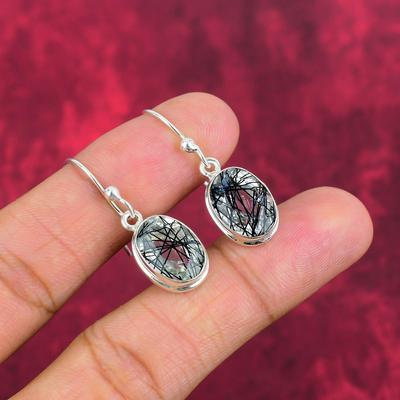 Schwarzer Rutilschmuck, 925 Sterling Silber Edelstein Ohrringe, handgefertigte Ohrringe, zum Gedenktag
