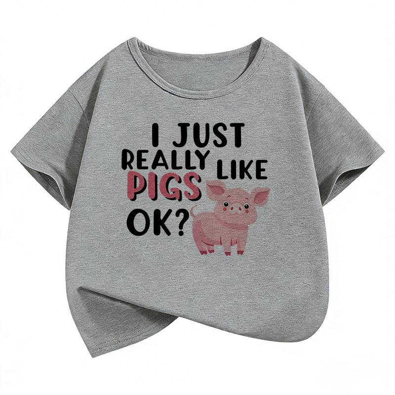 Cute Pig Graphic Kids Tshirts Summer Short Sleeve Tees Cartoon Animal Boys Girls Clothes Kawaii Tops Y2K Children Tshirt