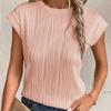 Fashion Tops Women Round Neck Pleated Slim Fit Summer T-shirt Short Flying Sleeve Blouse Women Solid Color Office Lady Tee Shirt 24135