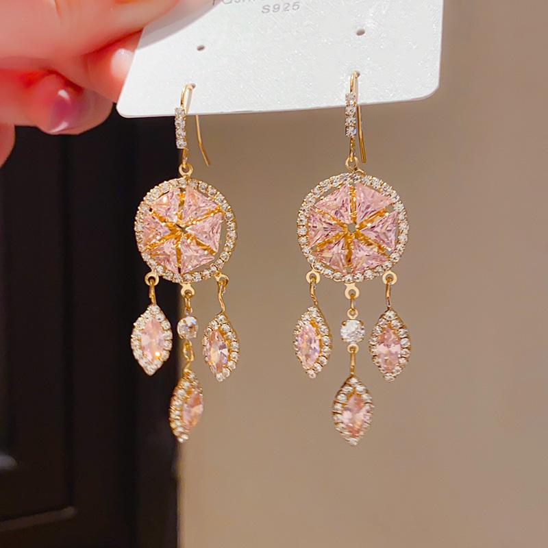 Retro Silver Needle Zircon Glass Water Drop Earrings Court Temperament Stud Earrings Personality Trend Versatile Earrings Women