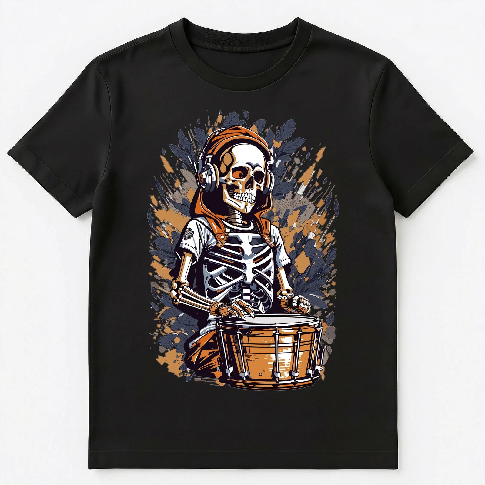 Spooky Skeleton Dj Drummer Scary Graphic Unisex T-Shirt 2XL