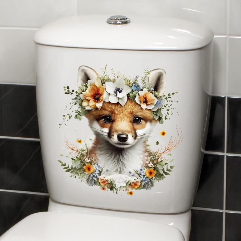Cute Fox Bathroom Sticker Creative Toilet Lid Decoration Waterproof Self-Adhesive Vinyl