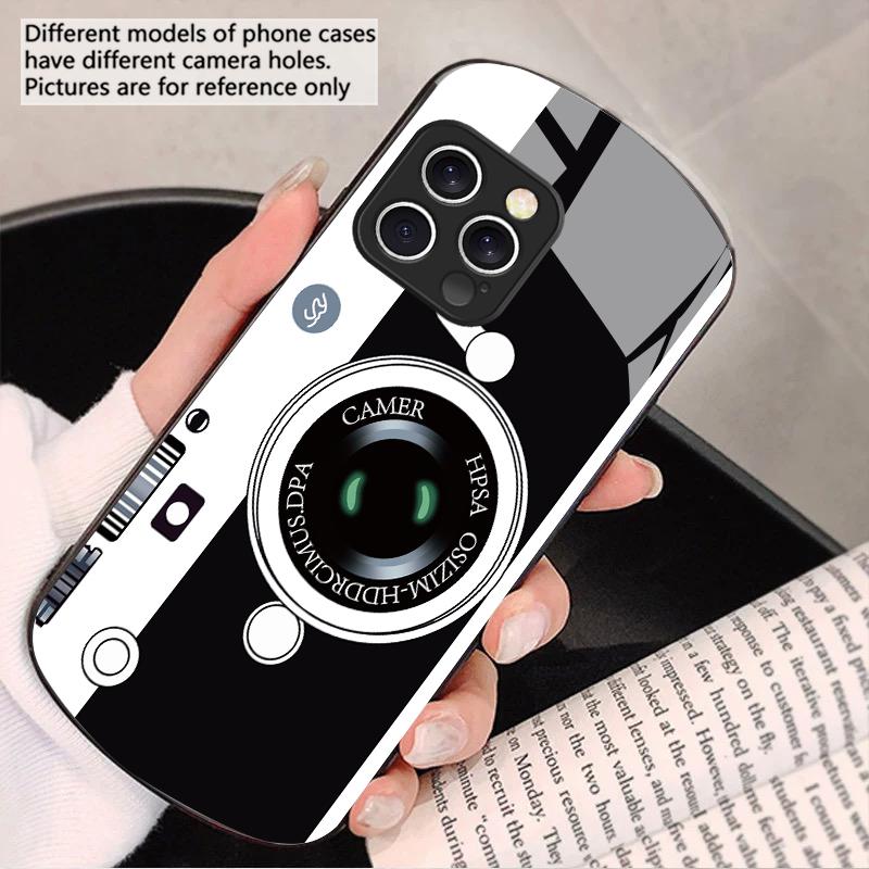 Dark Green Camera Pattern For iPhone 16 15 14 13 Plus 12 Mini 11 Pro Max XR Xs Max X 7 8 6 6S 2022 Elliptical Glass Phone Case