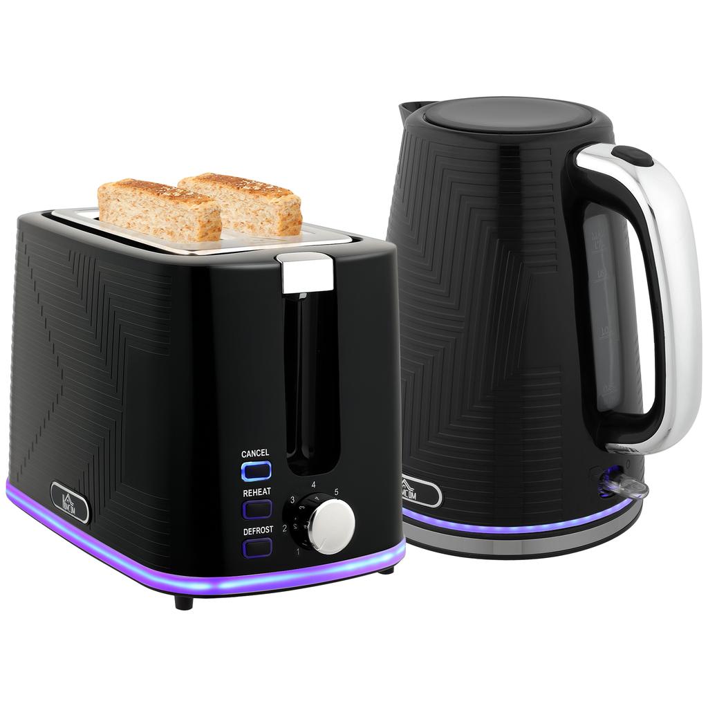 Modern Kettle and Toaster Set - Black