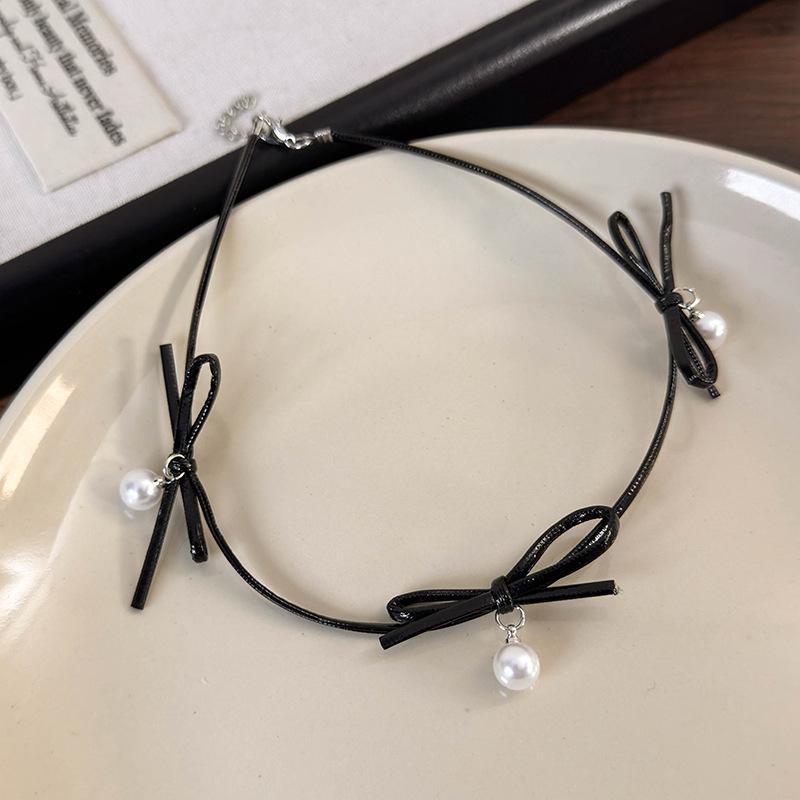 

Солодкий і пряний бант ключиці ланцюжок делікатний шкіряний мотузка намисто особистість ніша дівчина намисто чорний