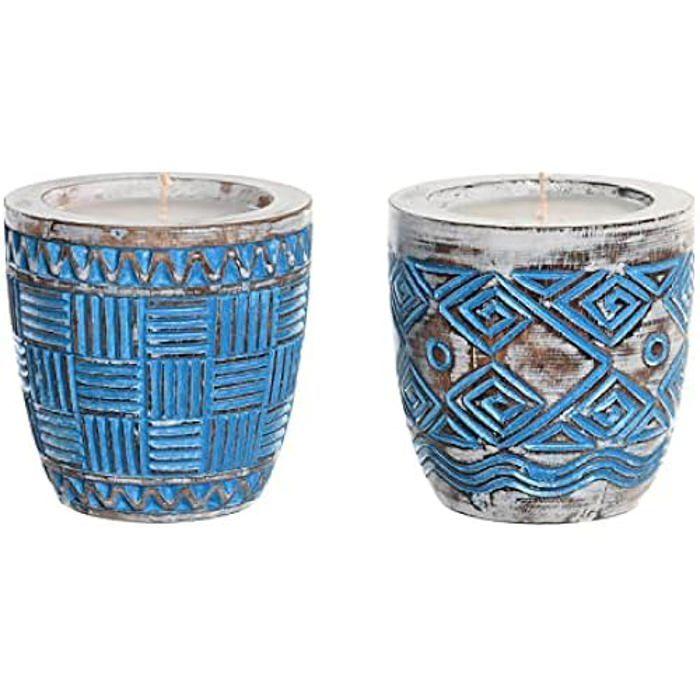 Bougie - DKD HOME DECOR - Standard - Bleu, Blanc, Bleu Marine - 15x15x15 Cm - Design Contemporain