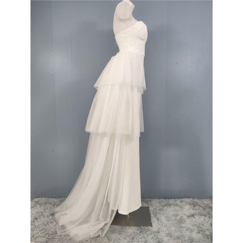 Export Single Graceful and Fashionable Bandeau Sexy Adult Lady Like Woman Banquet Evening Gown Light Wedding Travel Shoot Mesh Trailing Dress