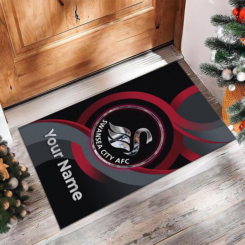 Swansea City FC Printed Crystal Velvet Rug Non‑Slip Crystal Velvet Carpet For Sofa Bedroom Indoor Home Decoration
