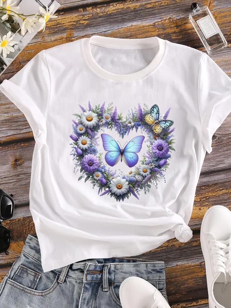 (Asian Size) o-neck T Shirt Printed Female style flower cute Top Lady Clothing Casual Fashion Women Graphic Tee Short Sleeve T-shirts