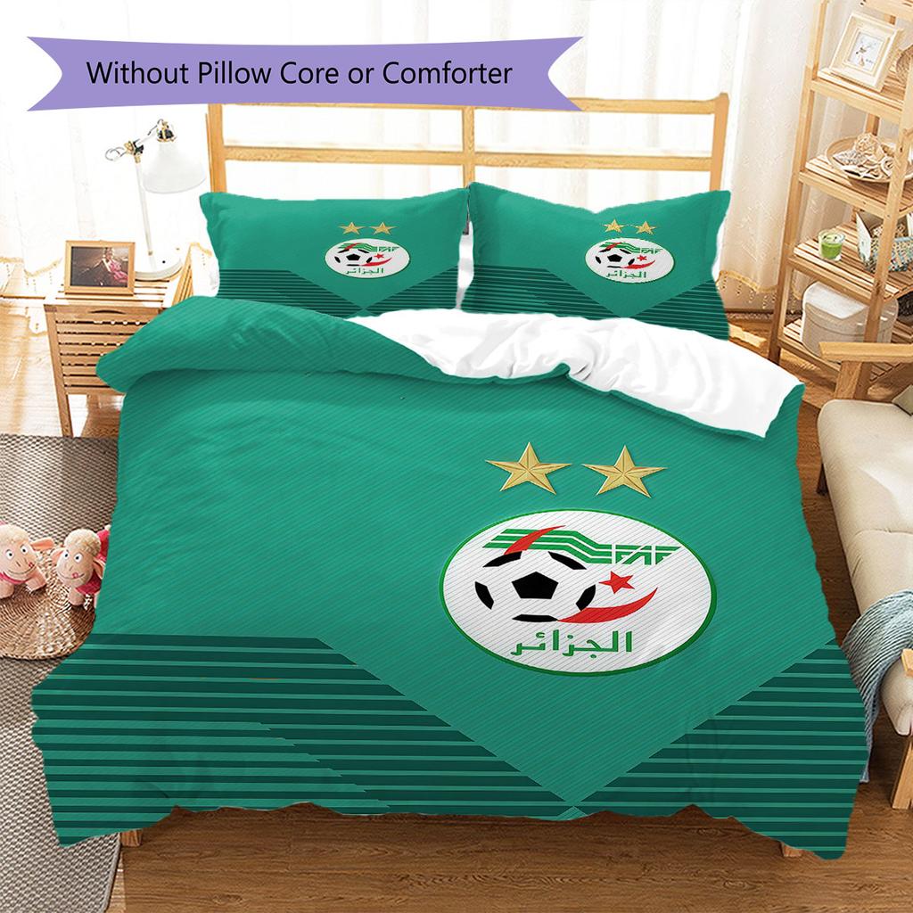 Algeria National Football Team Pattern Bedding,Quilt Set Quilt Cover Pillowcase Home Birthday Gift(1 * duvet cover + 2 * pillowcase, without core)