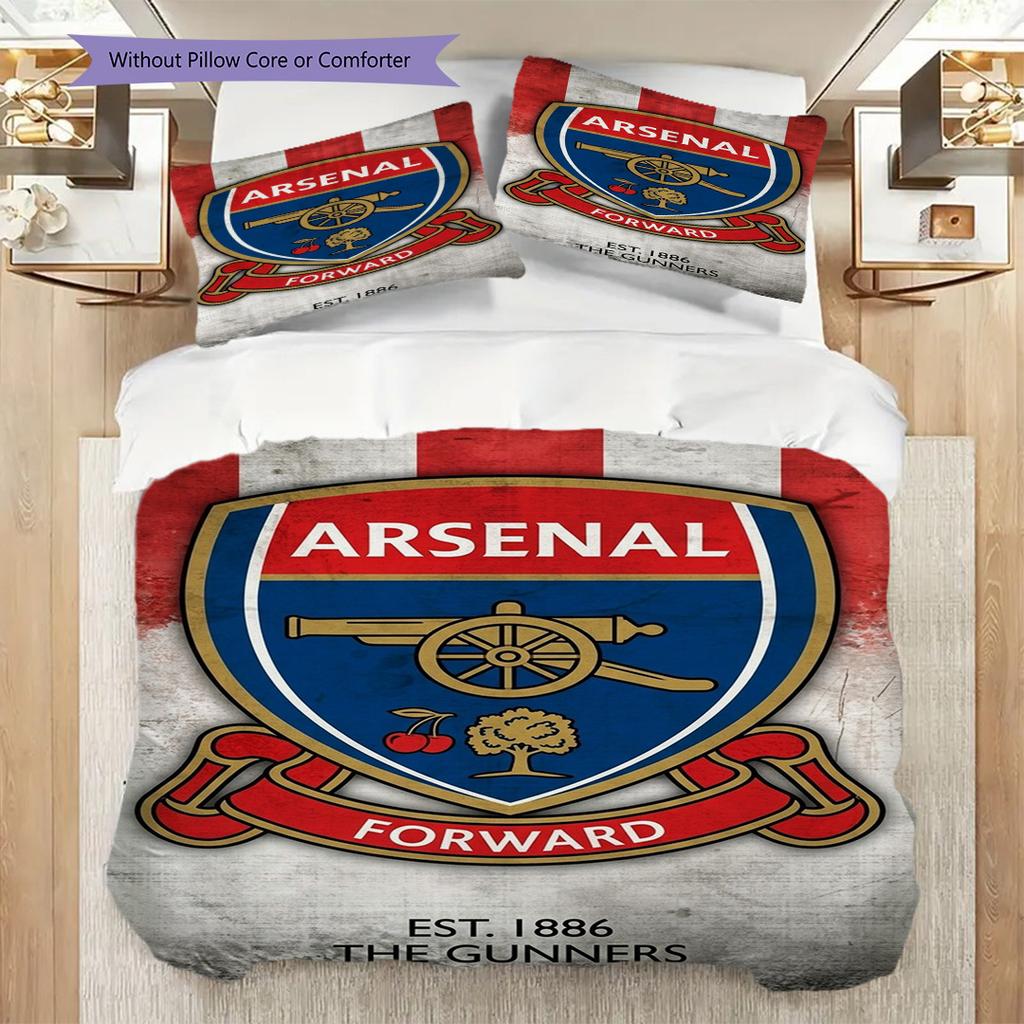 Vibrant Arsenal Emblem Design Three-piece set (1 * duvet cover + 2 * pillowcase, without core) 2DFlat Duvet cover and pillowcase Soft and comfortable
