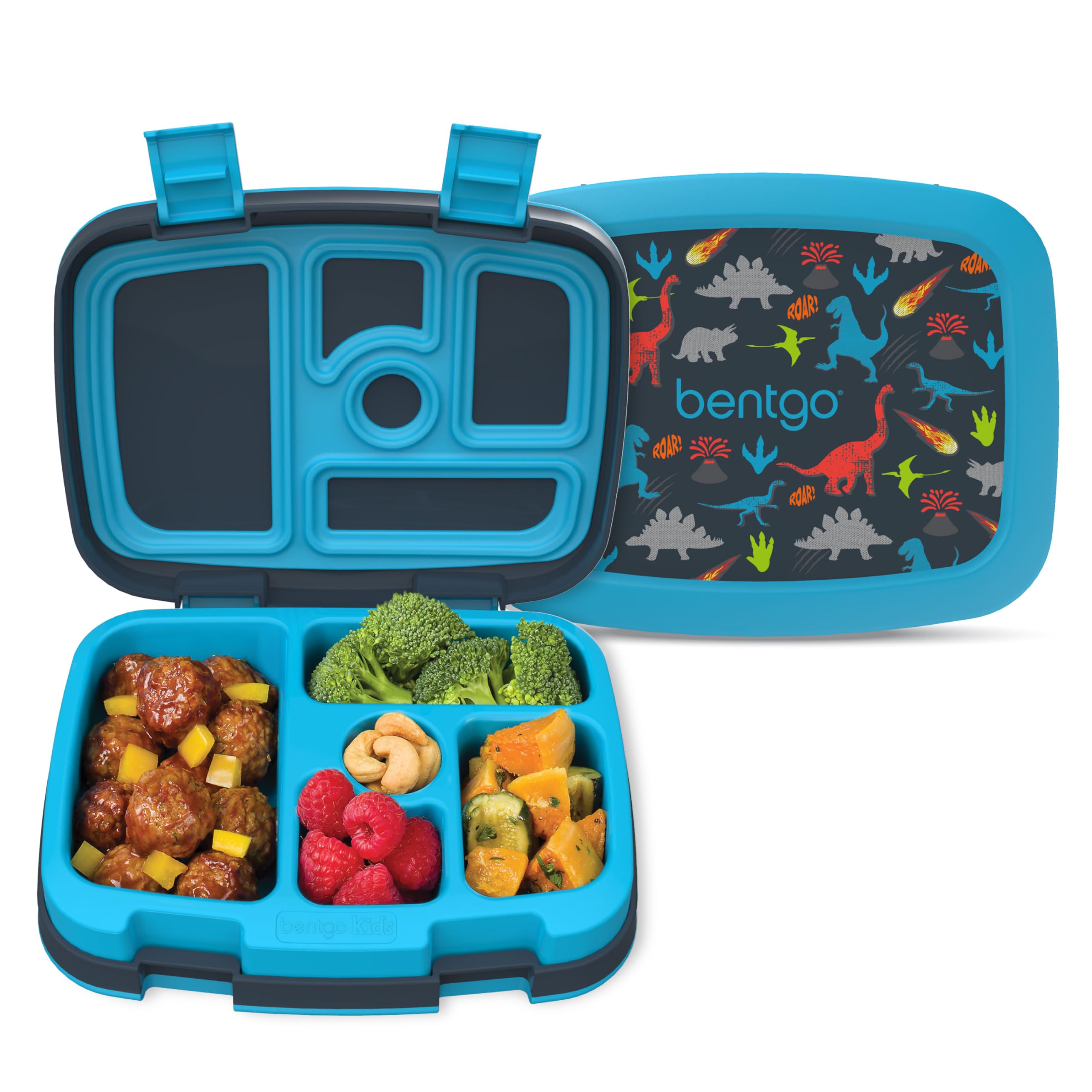 

Bentgo Kids Lunch Box with Kids Print Dinosaur Design, Leak-Proof, 5-Compartment Bento Style, Ideal Meal Sizes for Kids Ages 3-7, Made with