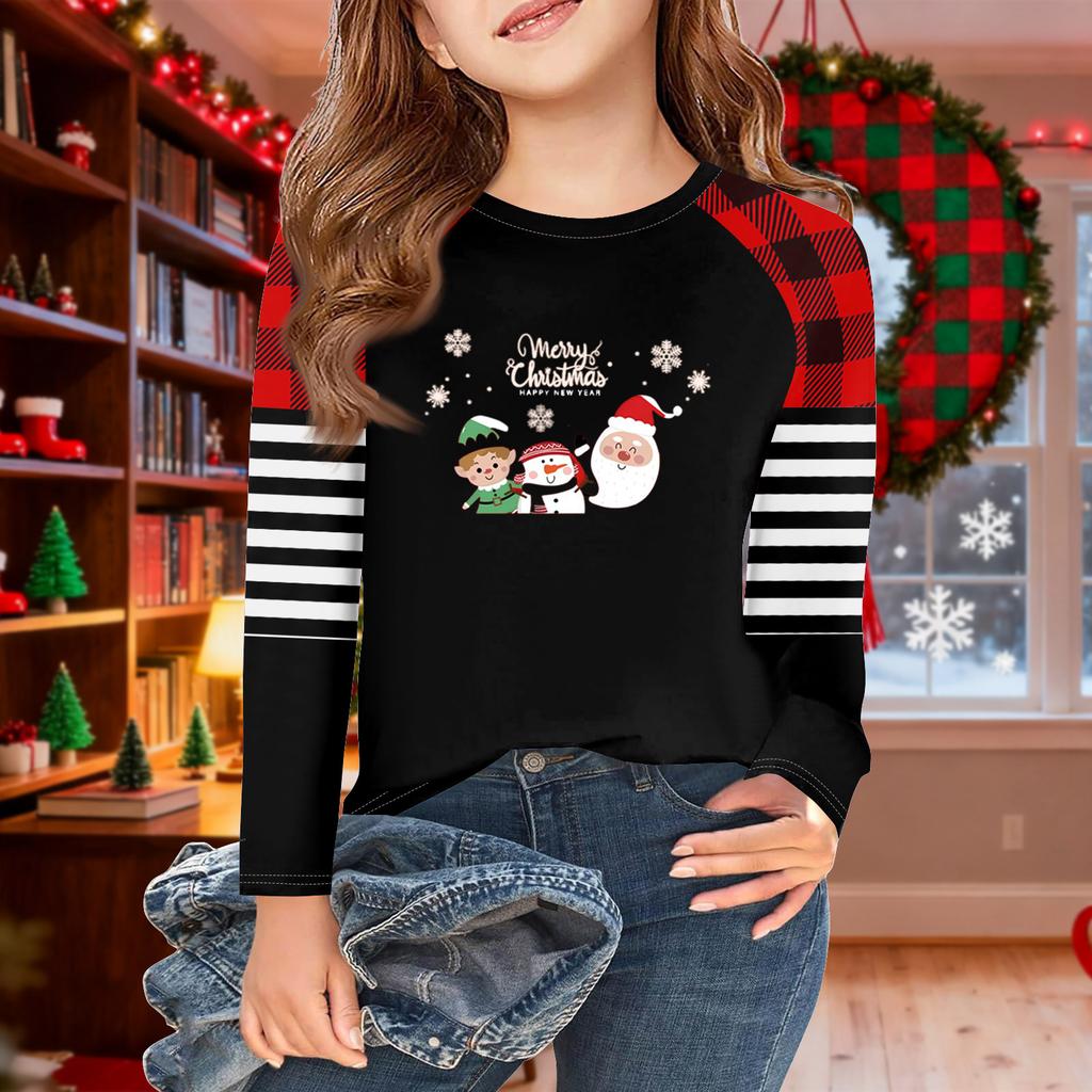 Girls Long Sleeve Christmas Day T Shirts Kids Fall Tops Crewneck Basic Tees 5-14Y