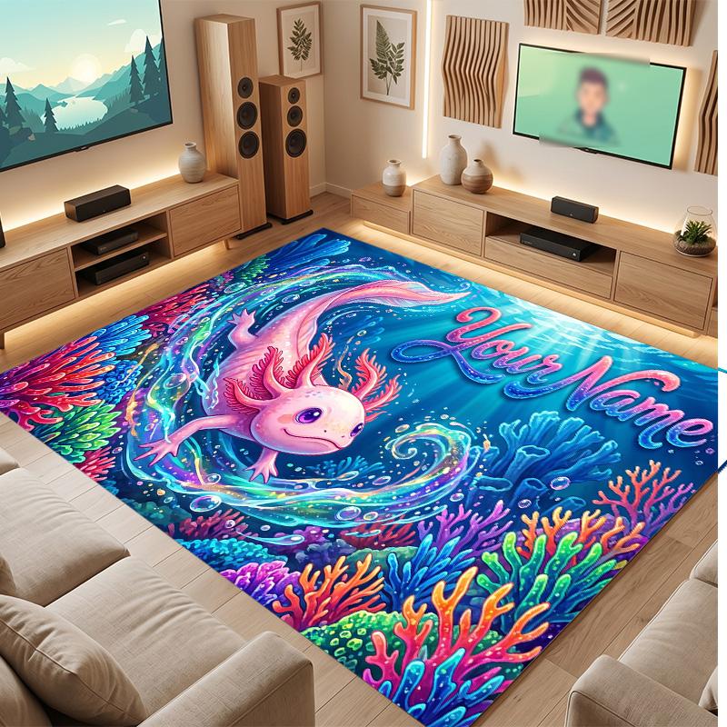 Underwater Fish Theme Soft Crystal Velvet Rug Custom Name & Text Print Non Slip Floor Rug for Bedroom Living Room