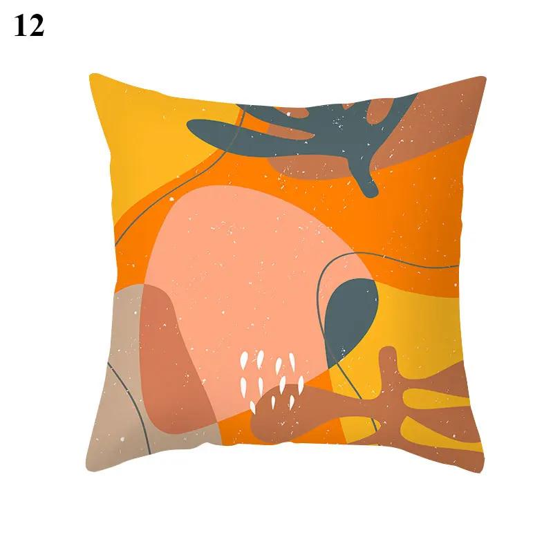 45X45Cm Color Orange Abstract Geometric Leaf Lines Pillowcase Cozy Sofa Seat/Back Cushion Cover Home Decor Throw Pillows Case