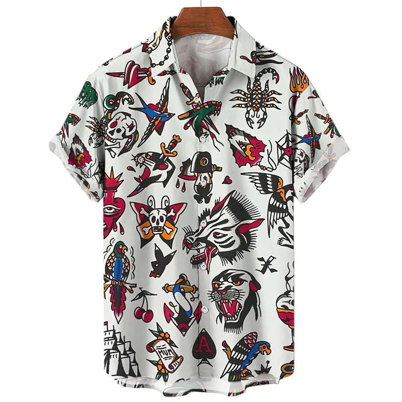 3D Retro Digital Printed Men's Lapel Short Sleeved Shirt