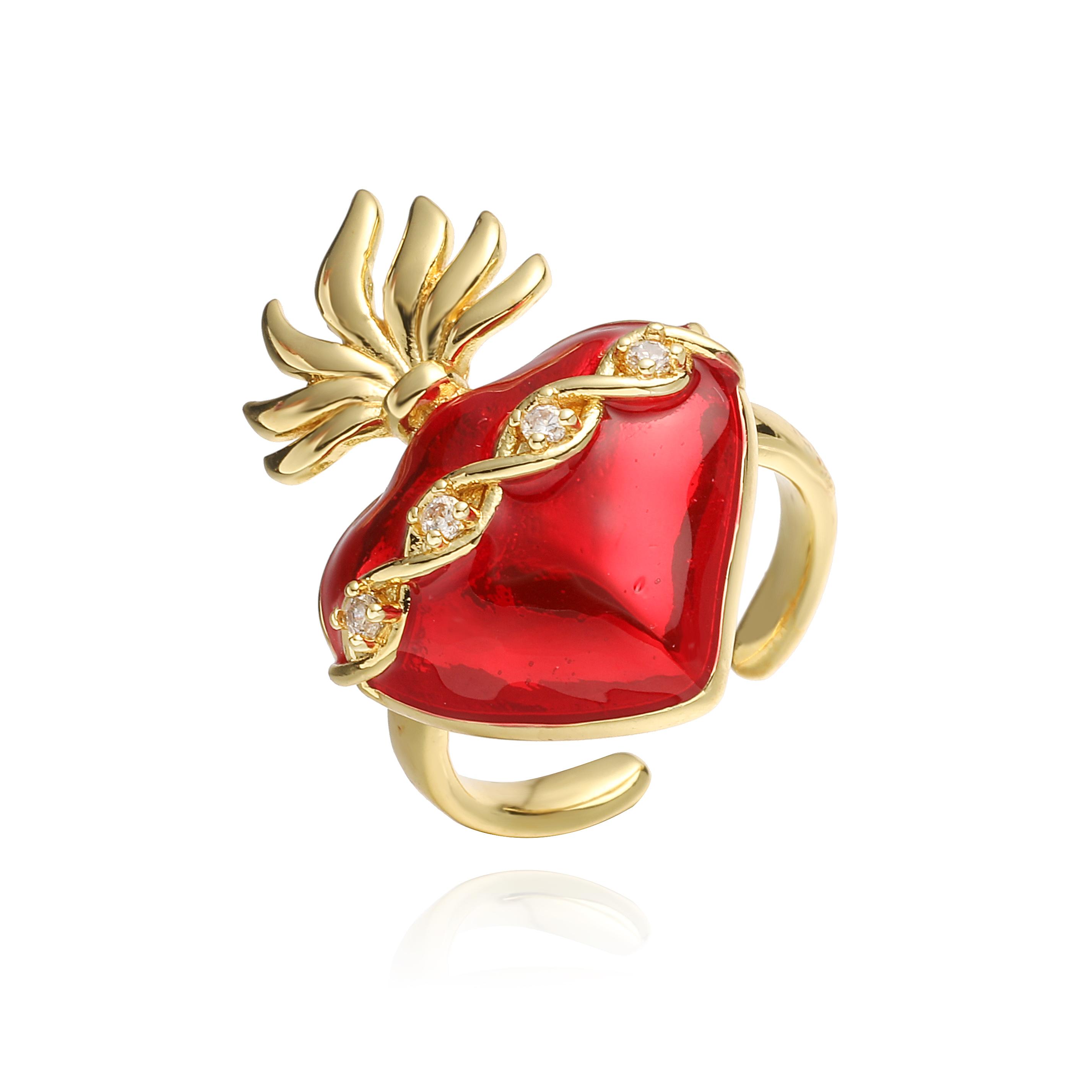

HECHENG, Enamel Red Drip Oil Adjustable Open Ring Sweet, Cute, Romantic Strawberry Cherry Ladies Zircon 1 piece resizable