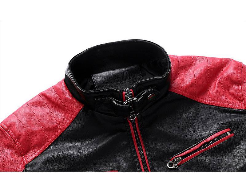 2025 Men's Color Block PU Leather Motorcycle Jacket - British Casual Style