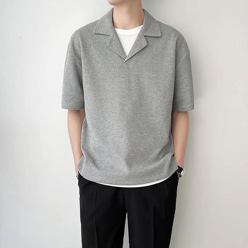 Men's Trendy Loose-Fit V-Neck Polo Shirt - Summer Style Korean Design