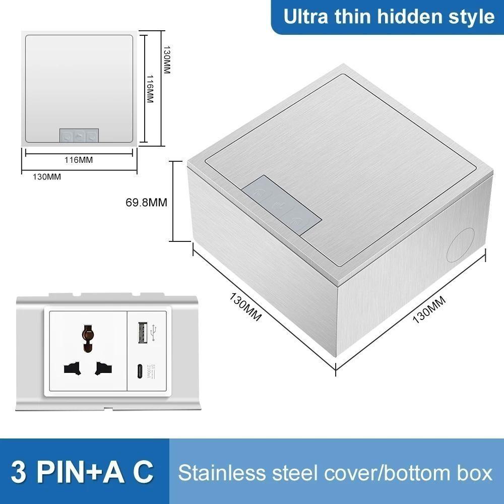 Rust-proof Flip Floor Socket Single Row 3-Pin & 2-Pin Socket Ultra Thin Hidden Style Replaceable Module Power Socket