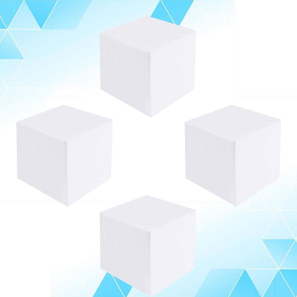 4Pcs Craft Foam Cube Blocks 15x15cm White Lightweight Sculpture Base for Cake Decorating Practice DIY Mold Baking Display Tools