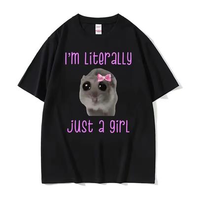 Funny Sad Hamster Meme Cry BiG Eye Cute Mouse T Shirt Unisex Women Fashion Kawaii Clothes T-shirts 100% Cotton High Quality T-shirt