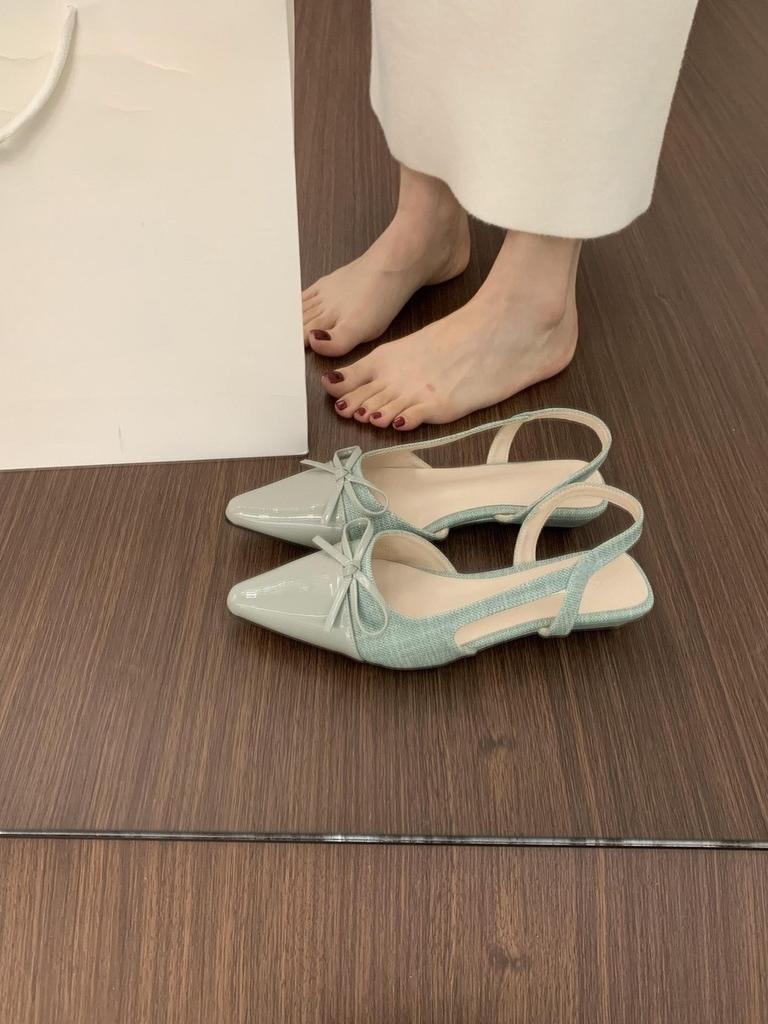 Gentle Shoes Small Slope Heel Bag Head Sandals Women Bow Pointed Empty Single Shoes Women