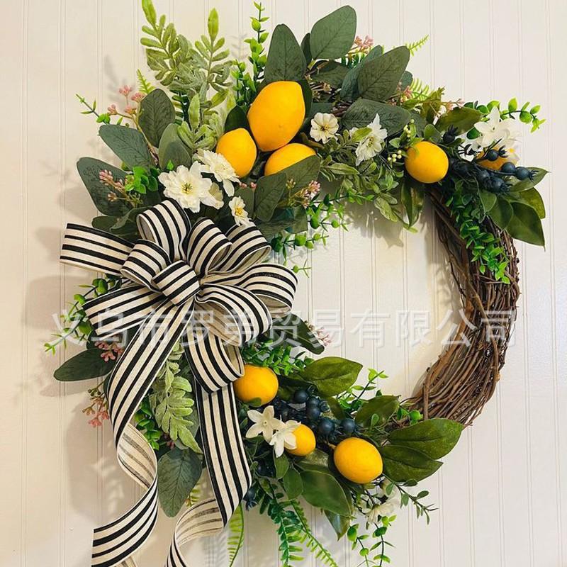 Artificial Lemon Peony Wreath Wall Hanging Decor Door Home Festival Party Decoration