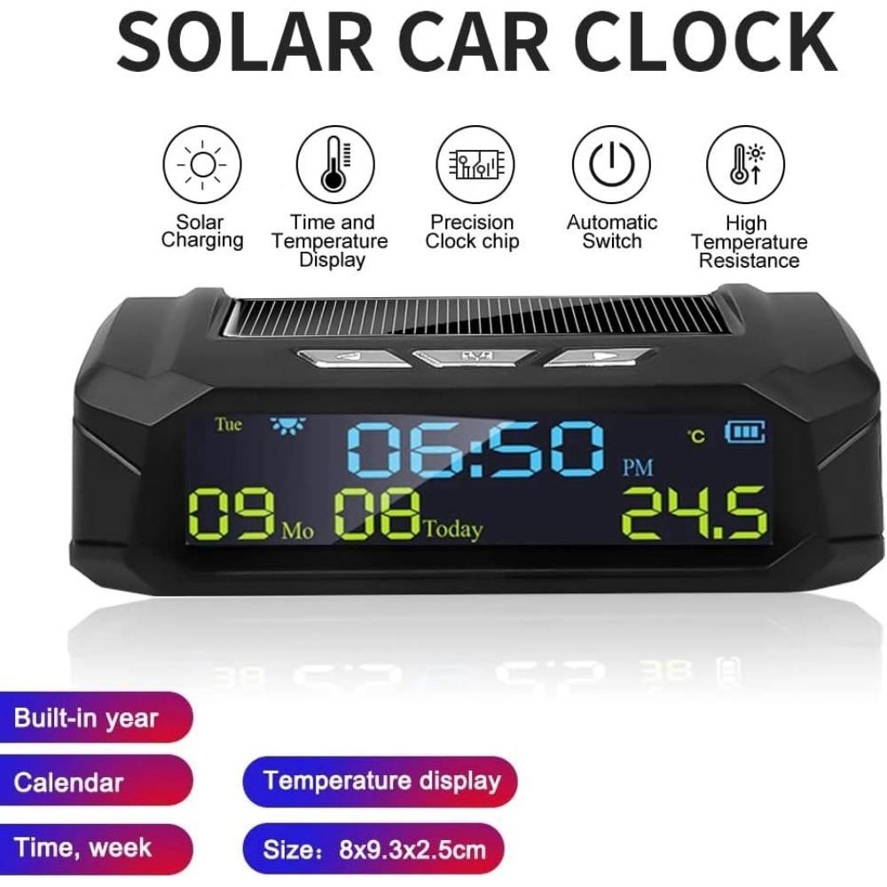 Car Solar Digital Clock with LCD Time Date Temperature Display In Car for Decorating Personal Car Parts Outdoor