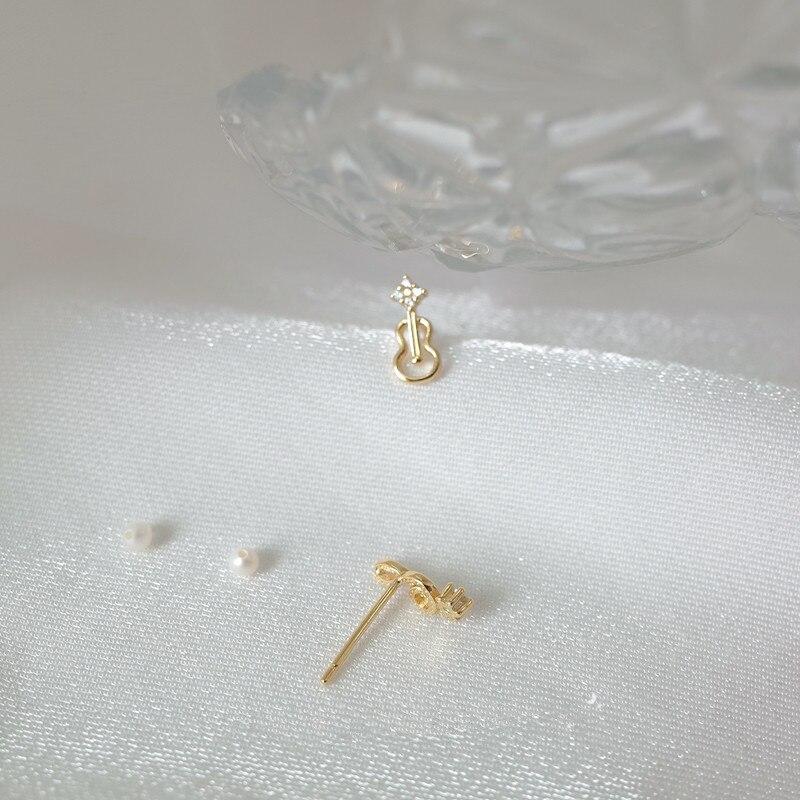 925 Sterling Silver Plated 14K Gold Crystal Asymmetry of Notes Stud Earrings Women Exquisite Everyday All-match Jewelry