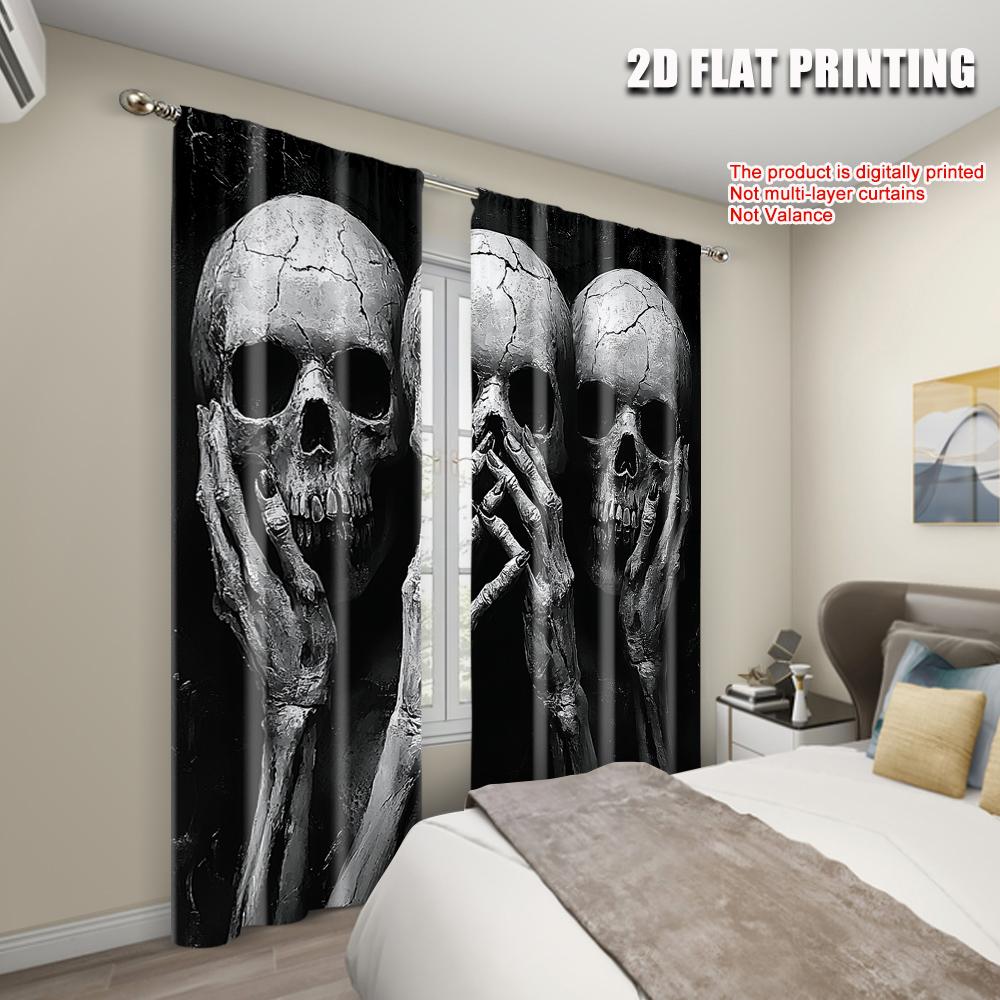 2pcs   Curtains Roller Blinds  print Black Skull Print 100% Polyester (without rod) Stuff Clearance Use for Bedroom