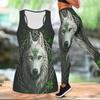 Strong Wolf  Pattern Print Yoga Outfit for Women Fashion Workout Leggings Fitness Sports Casual Yoga Set Sports Suit