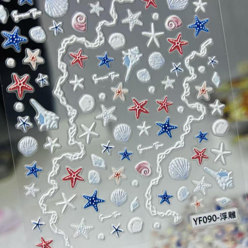 Embossed Starfish Seashell Nail & Phone Stickers: Sparkly, Simple, Cute Adhesive Designs