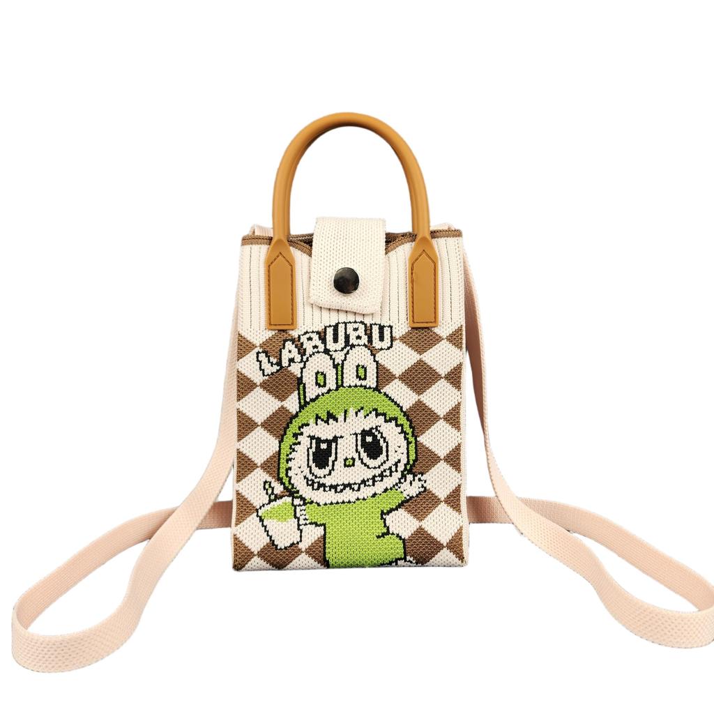 Cute Canvas Crossbody Bag with Fashionable and Niche Design, Knitted Mobile Phone Bag, Crossbody Single Shoulder Knitted Bag