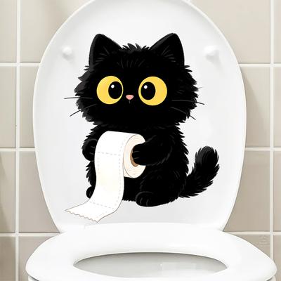 Süße kleine schwarze Katze Toilettenspülkasten Dekoration Aufkleber - Selbstklebend Ohne Klebereste - Toilettenaufkleber