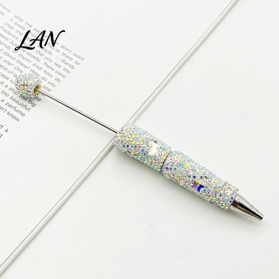 Shiny Rhinestone Pens Glitter Beadable Ballpoint Pen, Sparkly Star Moon Beaded Plastic Customizable DIY Handmade Gel Ink Pen for School Projects,