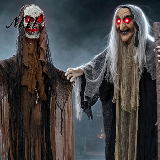 Tema Oscuro Ornamenti per Feste Halloween Animatronics Spaventosi Decorazione Strega, Attivato dal Suono in Piedi con Sensore di Movimento Inquietante Oggetti di Scena Infestati